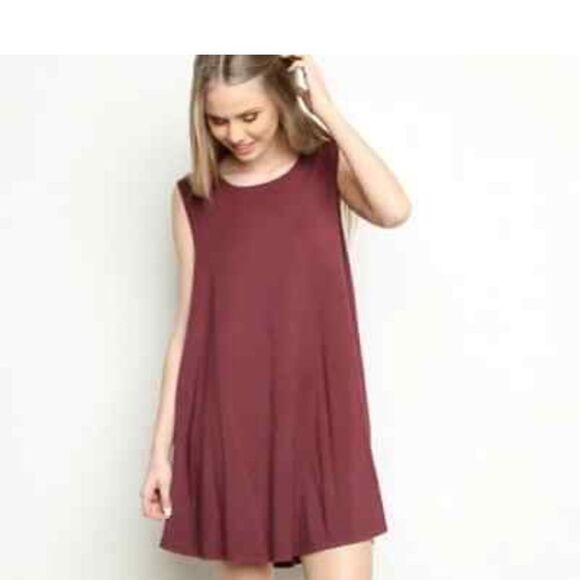 Brandy Melville Alena Swing Mini Dress One Size Sleeveless Burgandy - Picture 2 of 10